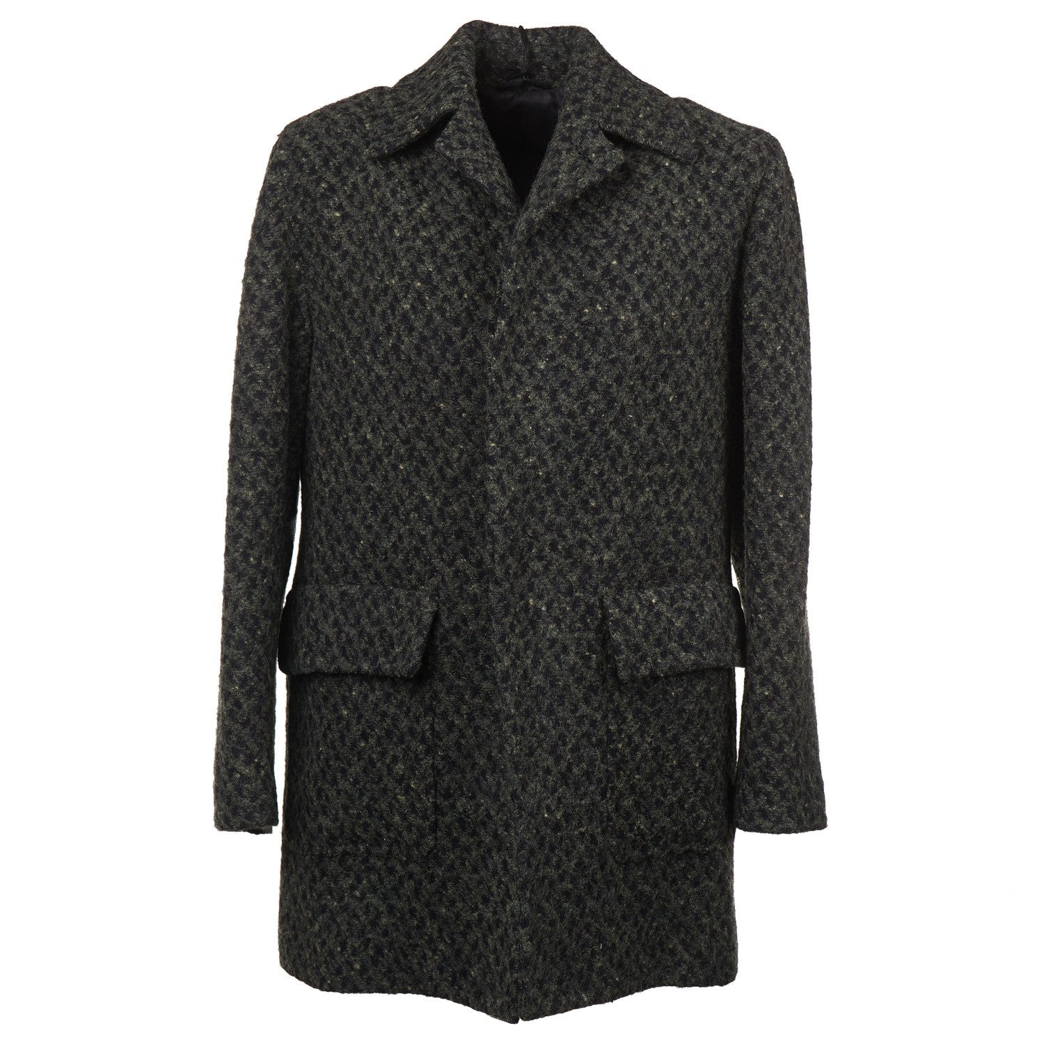 Kiton Dark Green Textured Boucle Wool Overcoat - Top Shelf Apparel