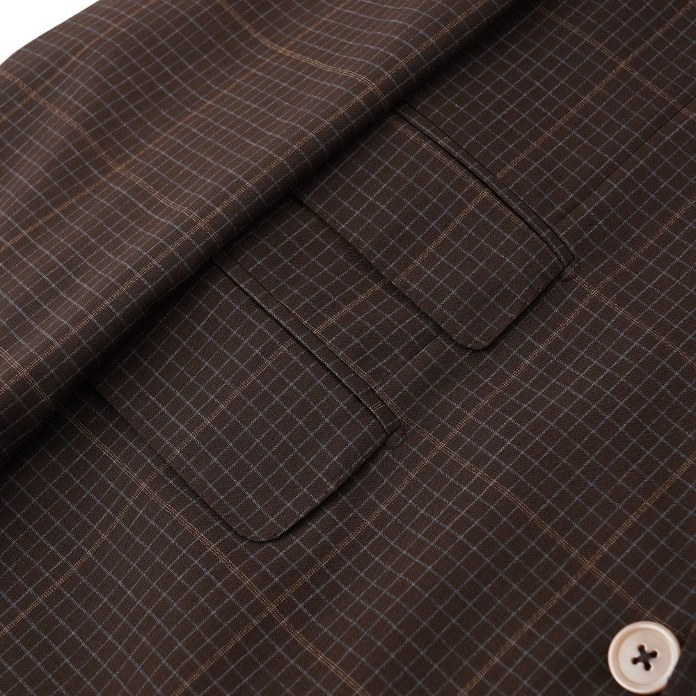 3.5 Metres Brown Check Super 130s Wool & Silk Uniform Suit popular Apparel Fabric. Made In England