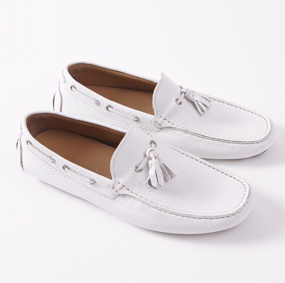 Kiton White Leather Driving Loafers - Top Shelf Apparel