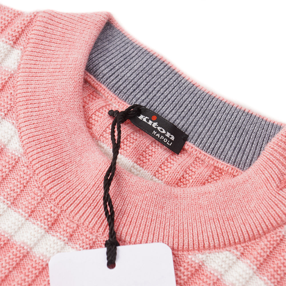 Kiton Cotton-Cashmere Sweater in Coral Pink Stripe - Top Shelf Apparel