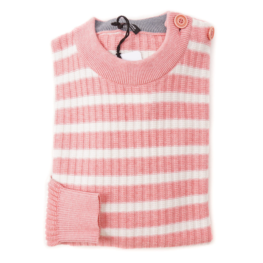 Kiton Cotton-Cashmere Sweater in Coral Pink Stripe - Top Shelf Apparel