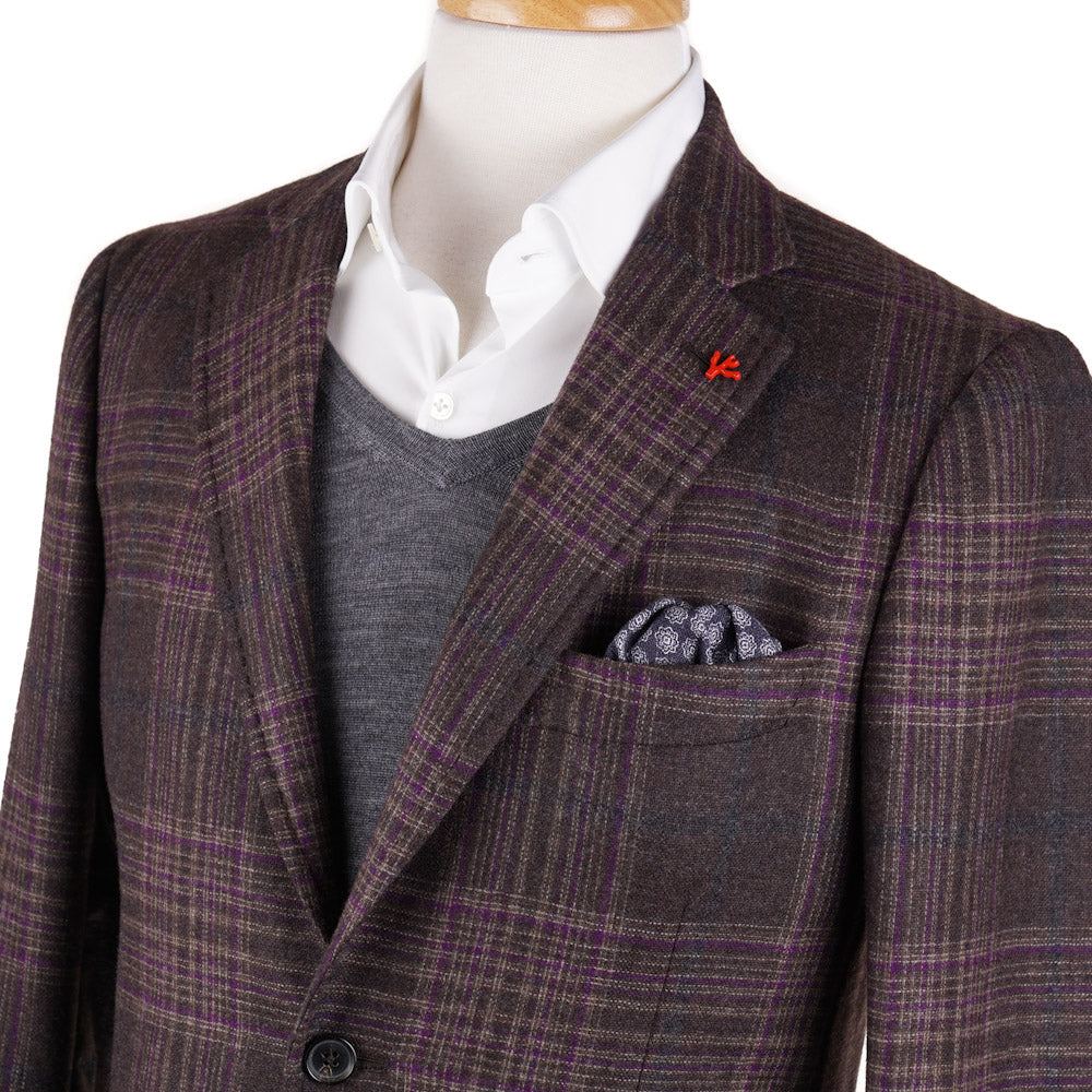 Isaia Brown and Purple Check Wool-Cashmere Sport Coat - Top Shelf Apparel